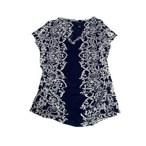 NWT Macys B&W Baroque Mesh Ruched V-Neck Top XL I.N.C. International Concepts